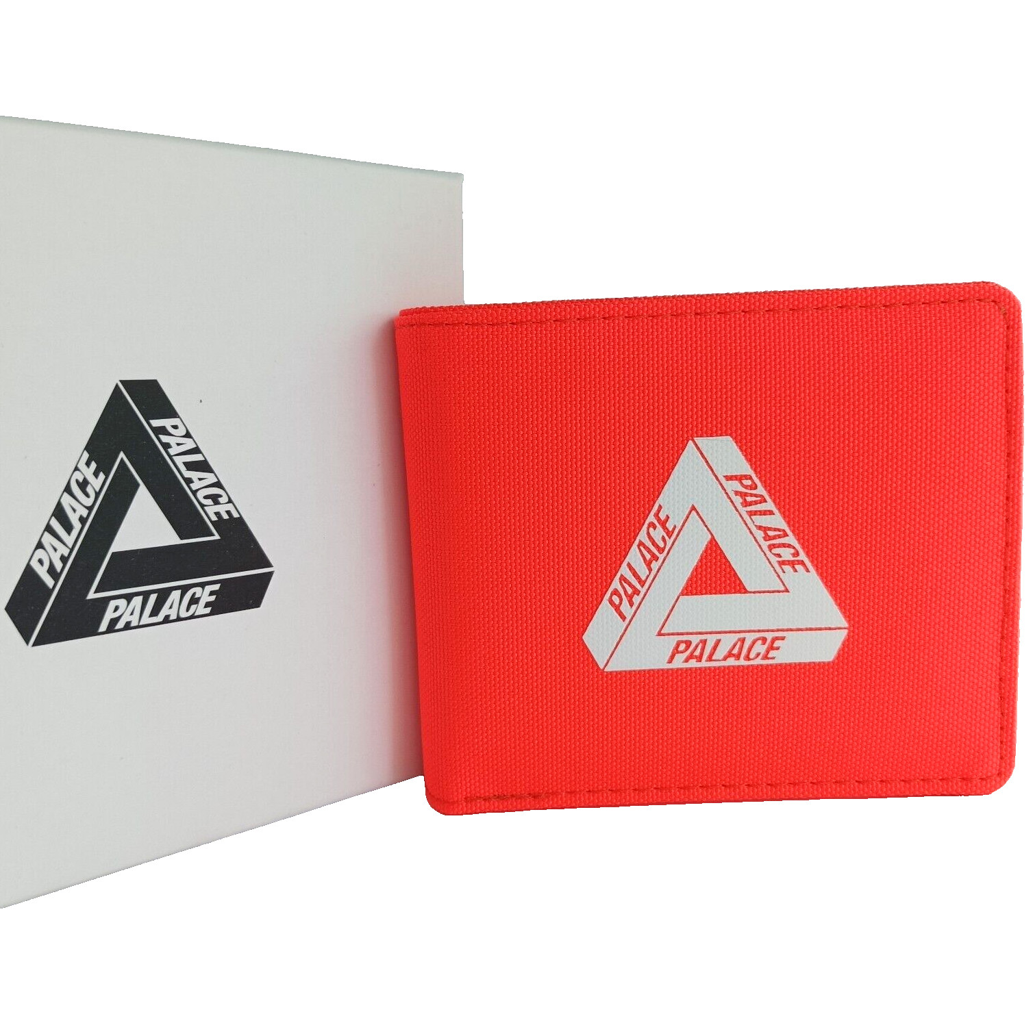 PALACE Wallet White Tri-ferg Logo on Orange Knitted Fabric Original Gift Box New
