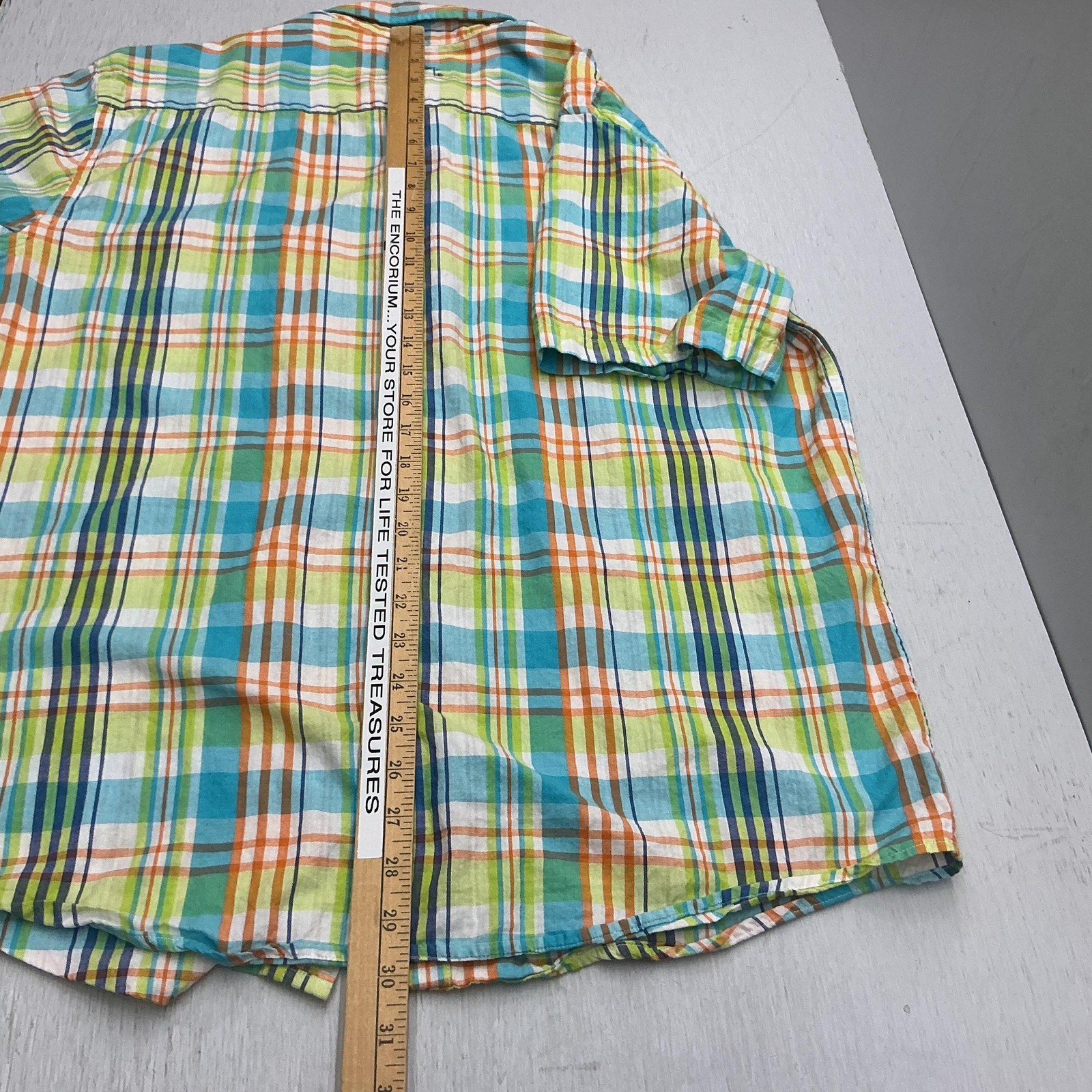 Guy Harvey Shirt Mens Large Multicolor Plaid Short Sleeve Button Up Fishing
