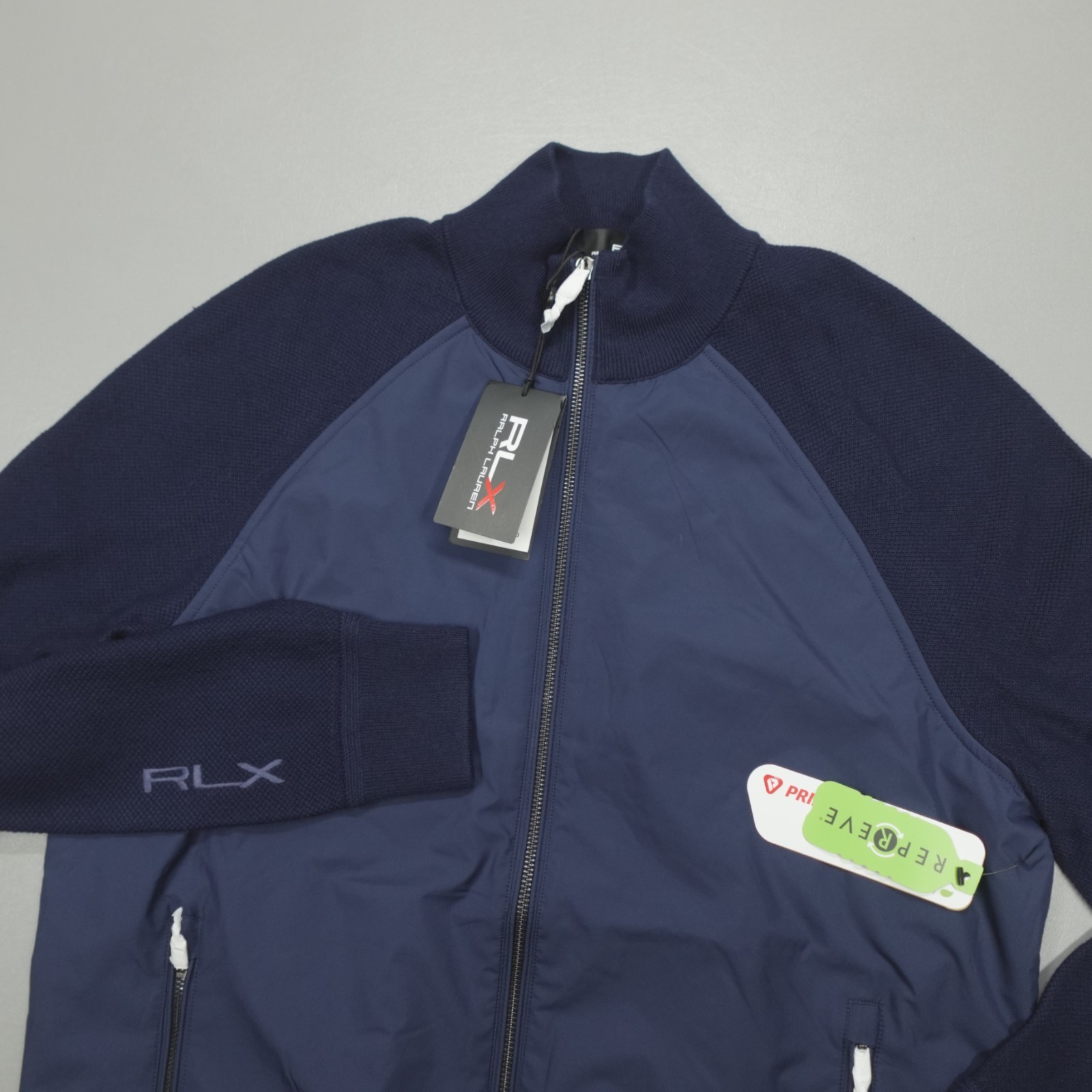 RLX Ralph Lauren Men’s Hybrid Full Zip Sweater Golf Navy Jacket Primaloft $298