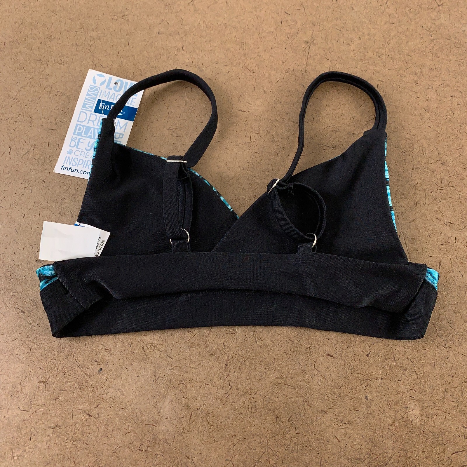 Fin Fun Girls Size Small Tidal Teal Black Reversible Bikini Top NWT