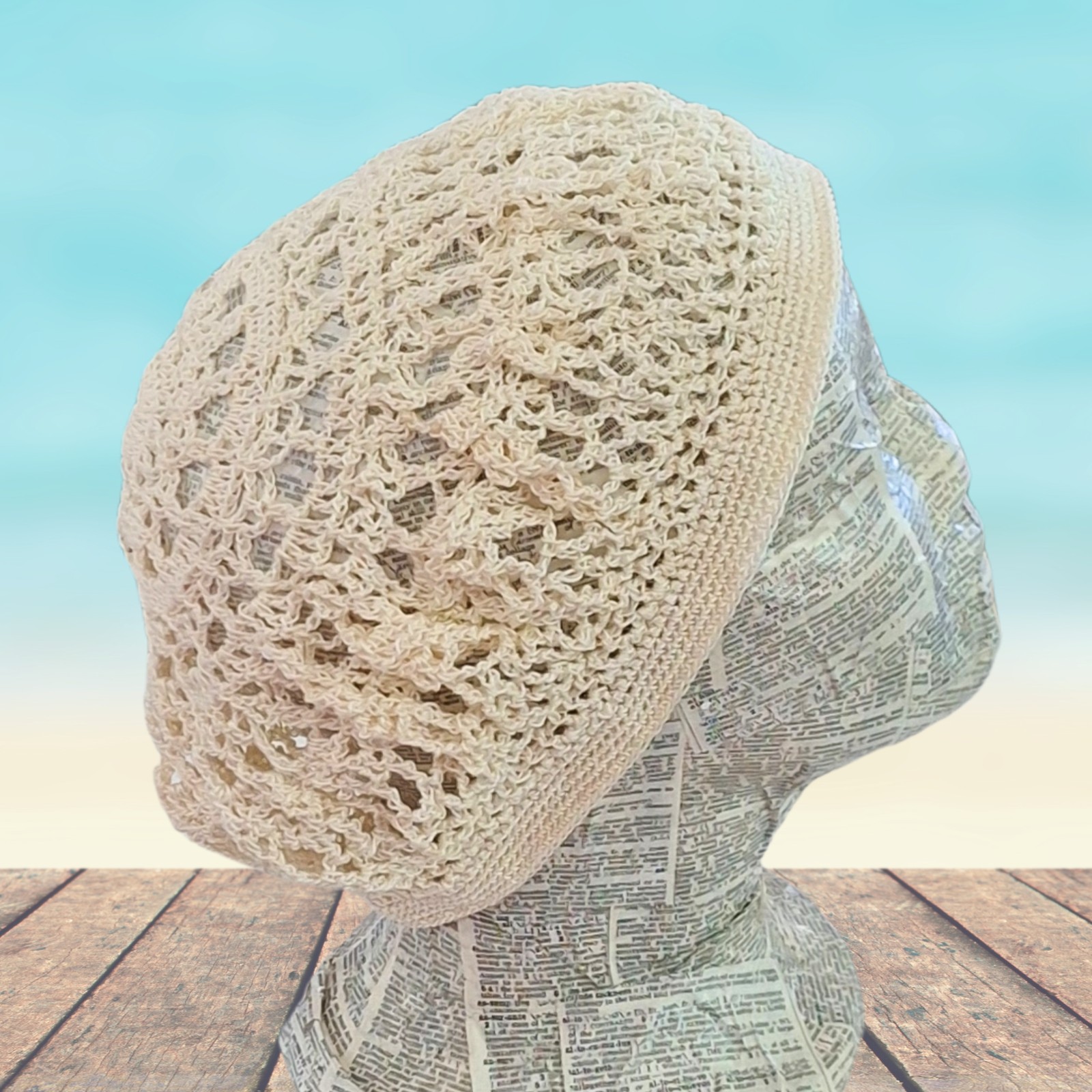 Crochet Lace “Boho” Hat – Ivory White Cotton- Adult One Size