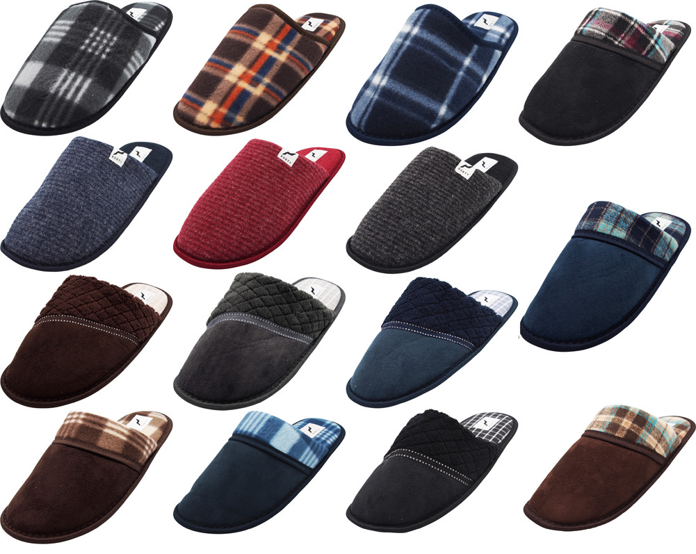 Norty Mens Slip-On Indoor Outdoor Scuff Slippers – Faux Suede/Fleece/Ribbed Knit