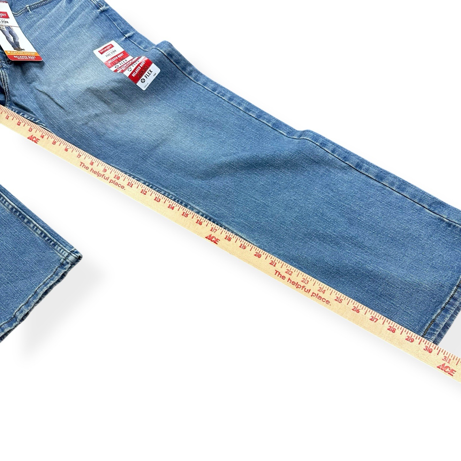 NWT Wrangler Five Star Premium Relaxed Boot Blue Denim Jeans Men’s 29×30 Flex