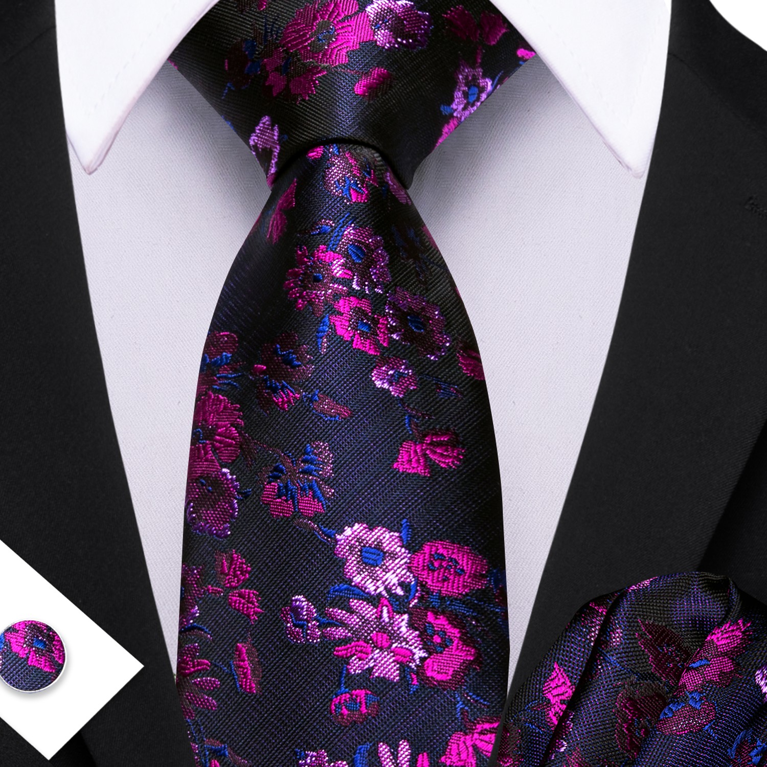 Blue Plaid Men Tie Handkerchief Cufflinks Wedding Business Formal Gift