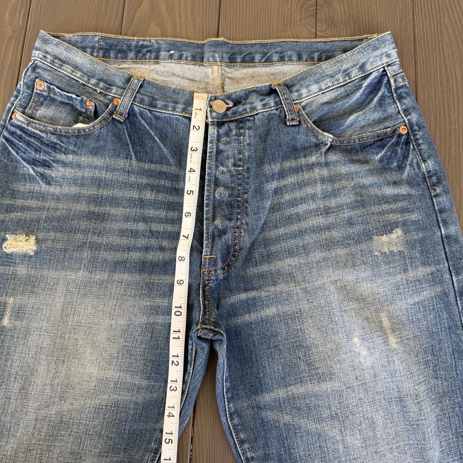VTG Levis 501 Button Fly Blue Jeans Mens 34×34 Stone Wash Distressed Denim Y2K