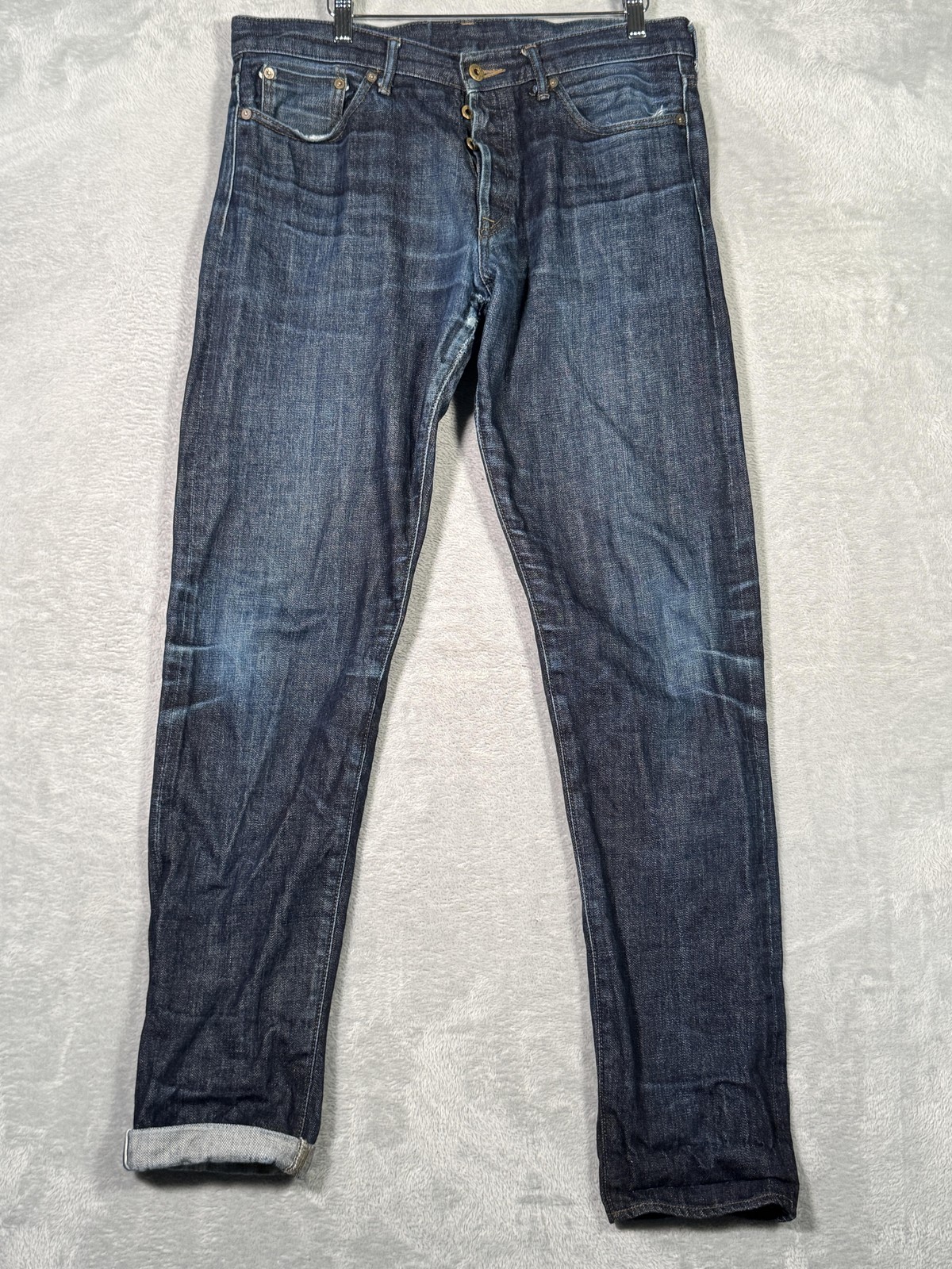 Japan Blue Jeans Mens 34×34 Blue Selvedge Denim Tapered Button Fly Japan JBJ
