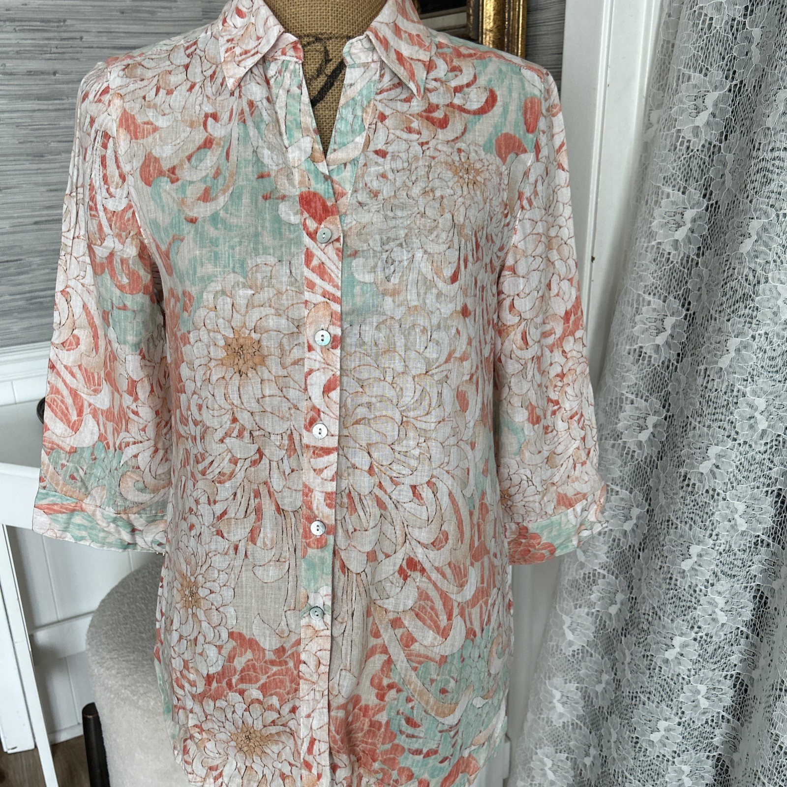 Chicos 0 100% Linen Button Up Shirt