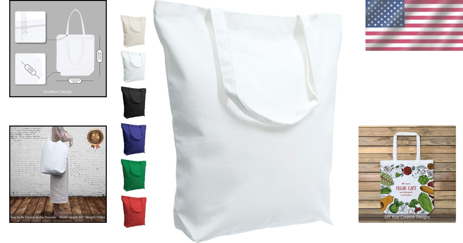 Durable Large Cotton Tote 17.5″ – Eco-Friendly Blank Bags for DIY Projects