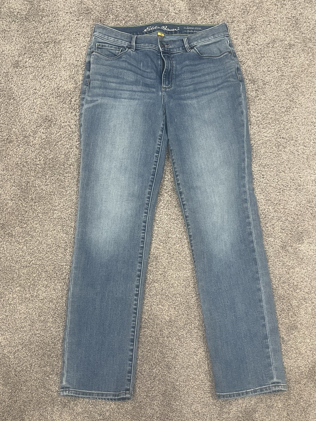 Eddie Bauer Womens 10 Slightly Curvy Slim Straight Jeans Blue Stretch 29 Inseam