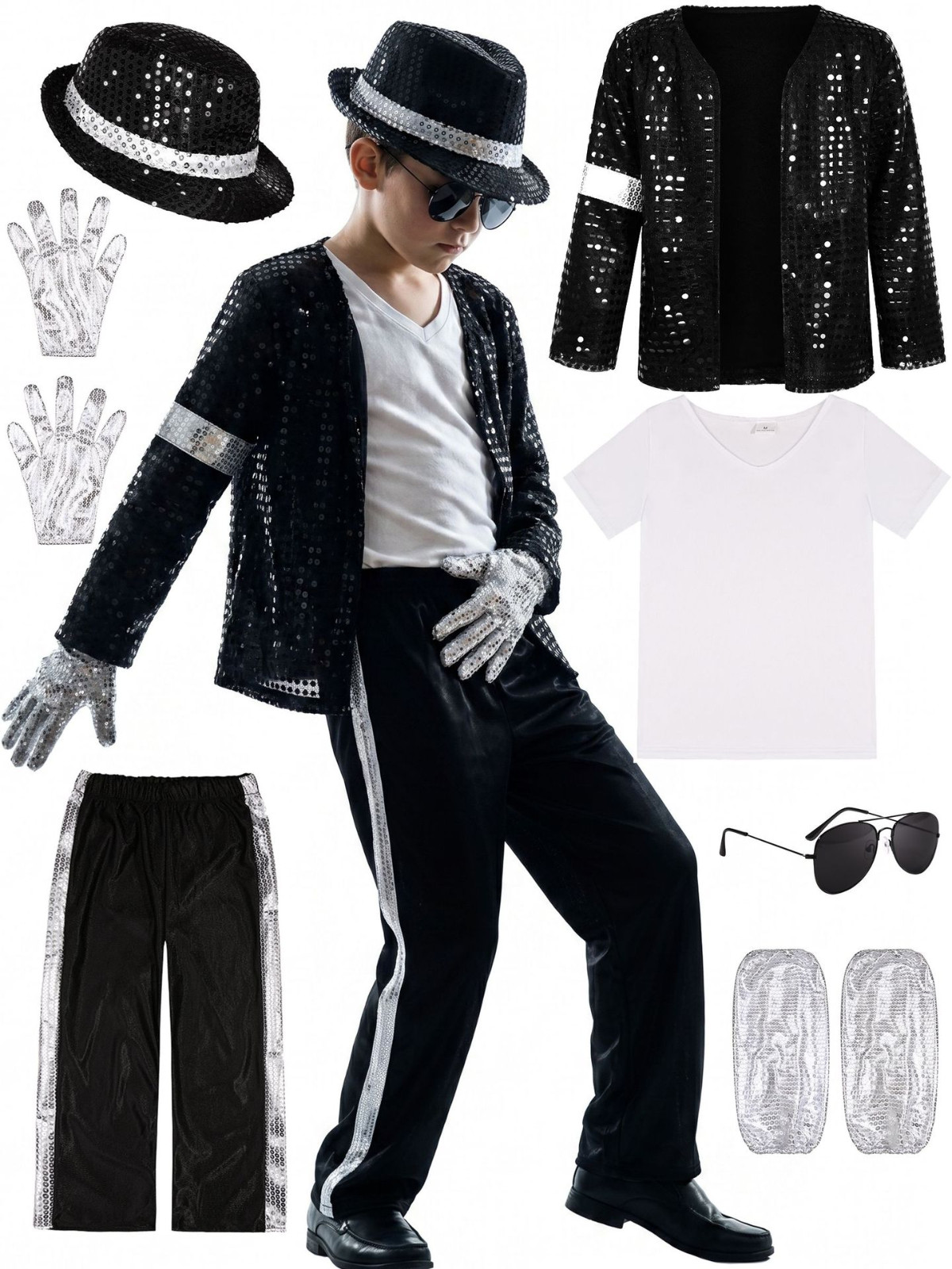 Boys 80s 90s Pop Star Costume Kids Dance Star MJ Cosplay Halloween