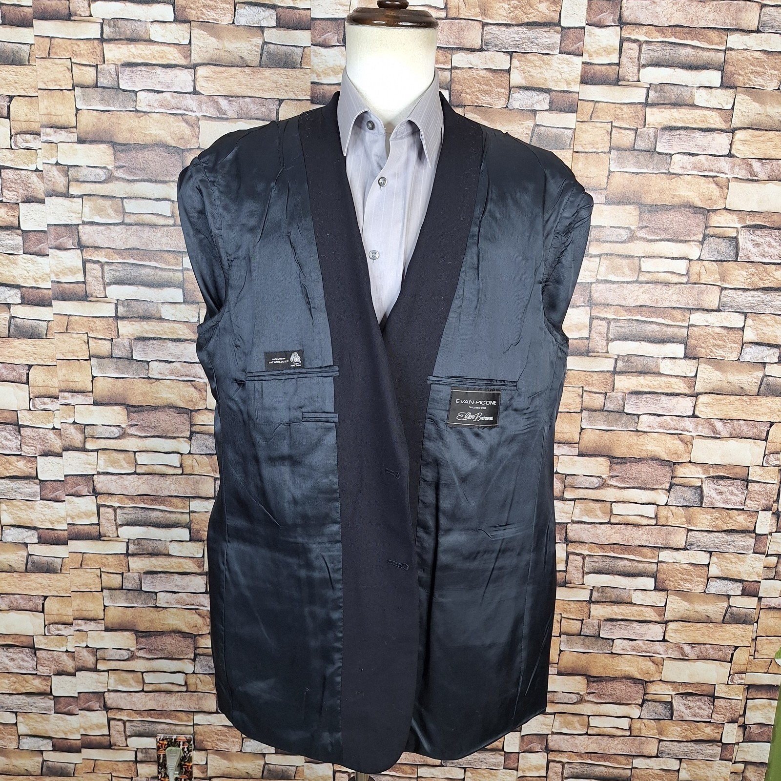 Evan Picone 2 Piece Suit Mens 50L 42X33 Black Vintage Single Vented Wool