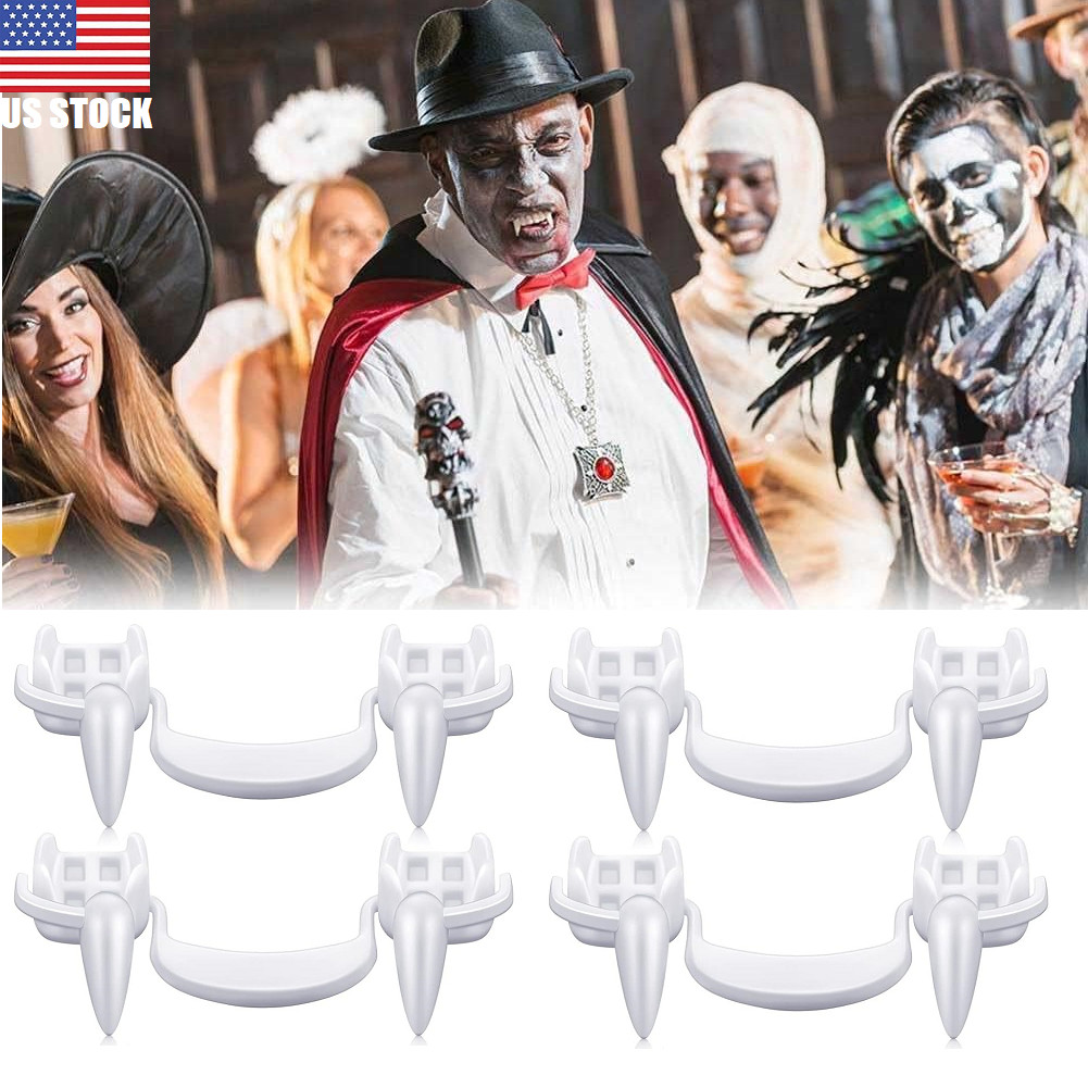 4×Retractable Vampire Teeth Fangs Halloween Cosplay Makeup Zombie Dentures Teeth