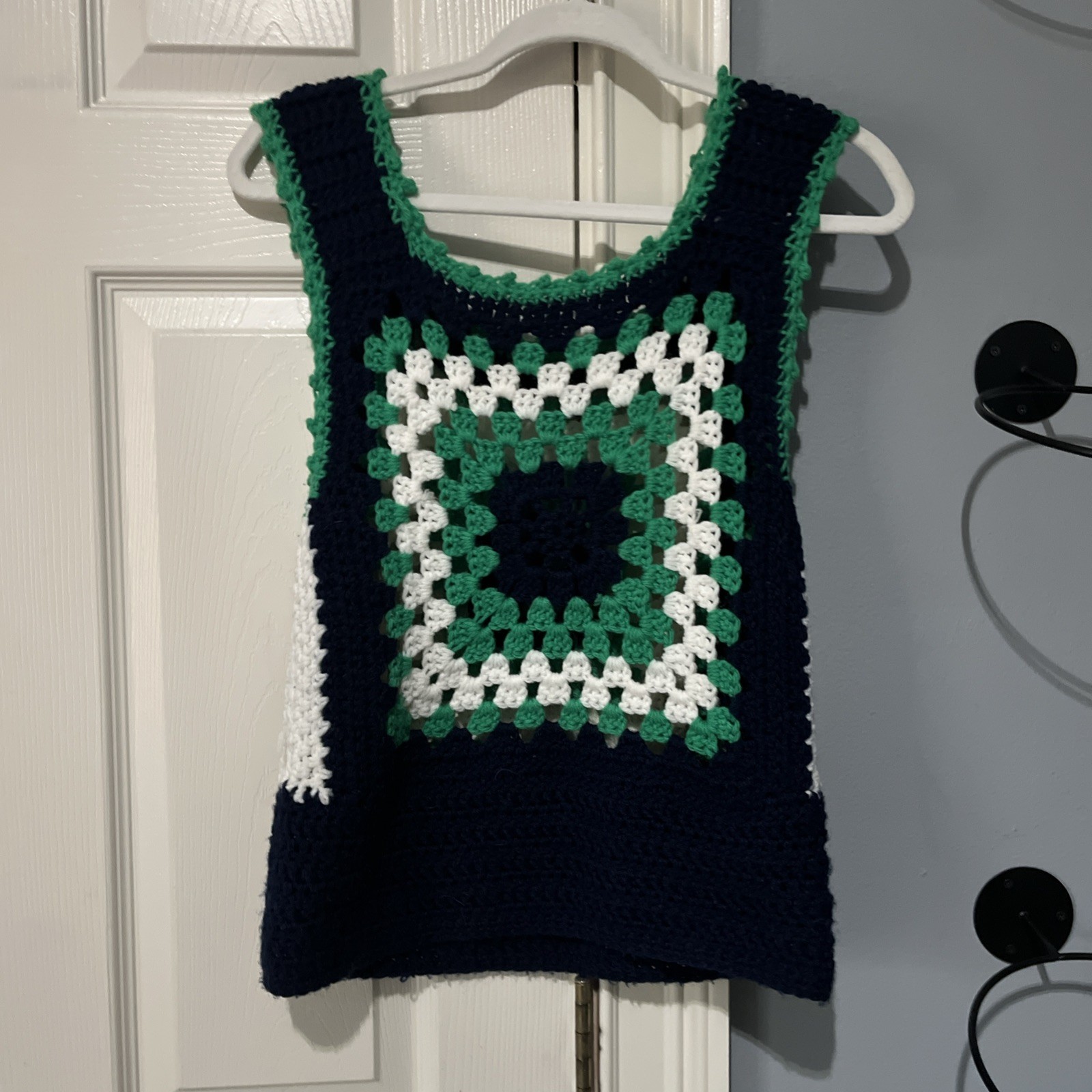 Handmade Crochet Tank Green/Blue/White Top Hand Wash Only Size Medium Women’s M