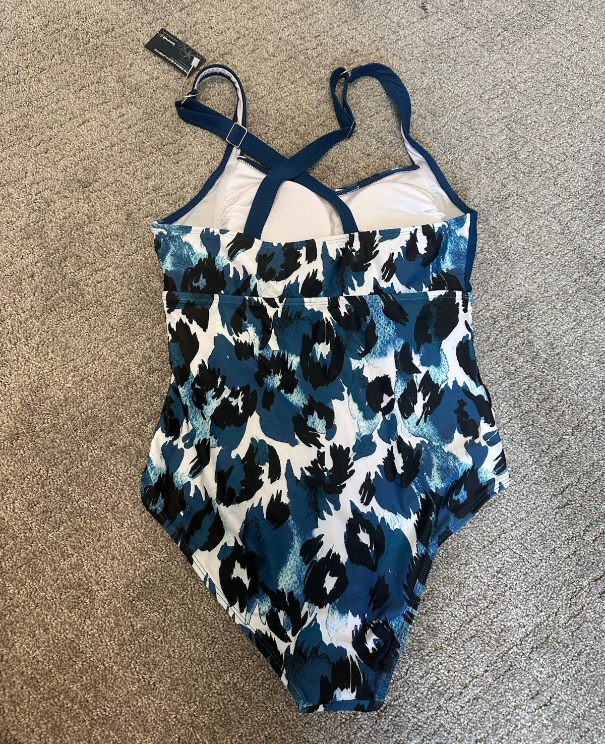 Maternity Summer Mae Blue White Black Animal Print One Piece Swim Size M/6