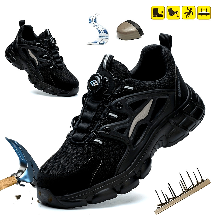Men Safety Toe Work Shoes Rotating Buckle Breathable Non-Slip Steel Toe Sneakers