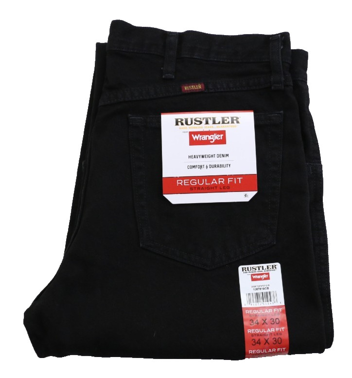 Rustler by Wrangler Regular Fit Straight Heavyweight Men’s Jeans W34 L30 Black