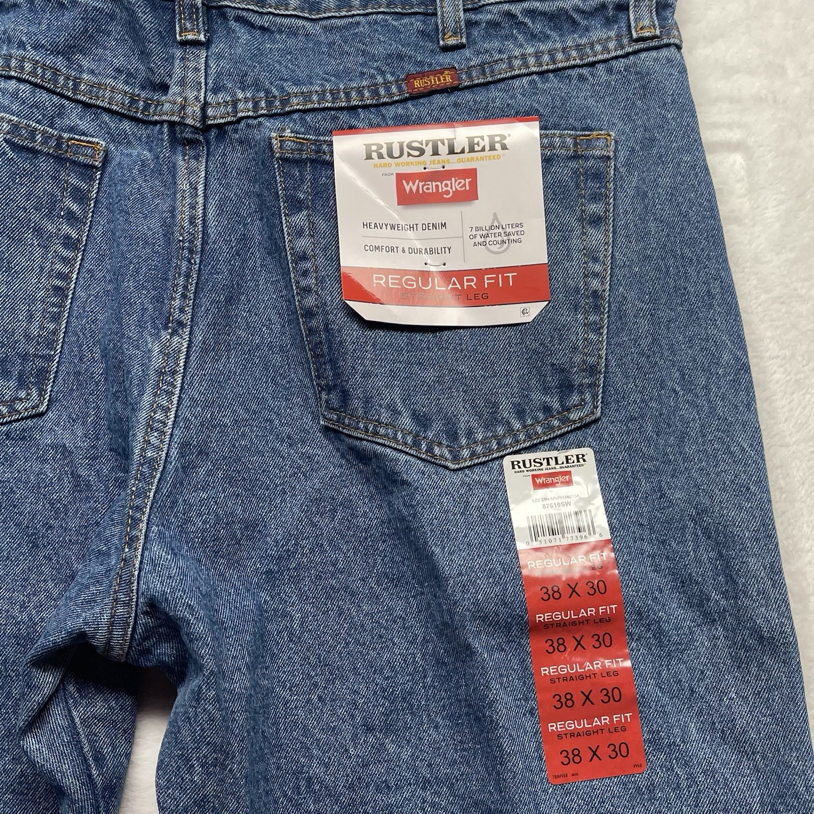 Rustler By Wrangler Men’s Denim Jeans Regular Fit Straight Leg Blue 38 x 30 New