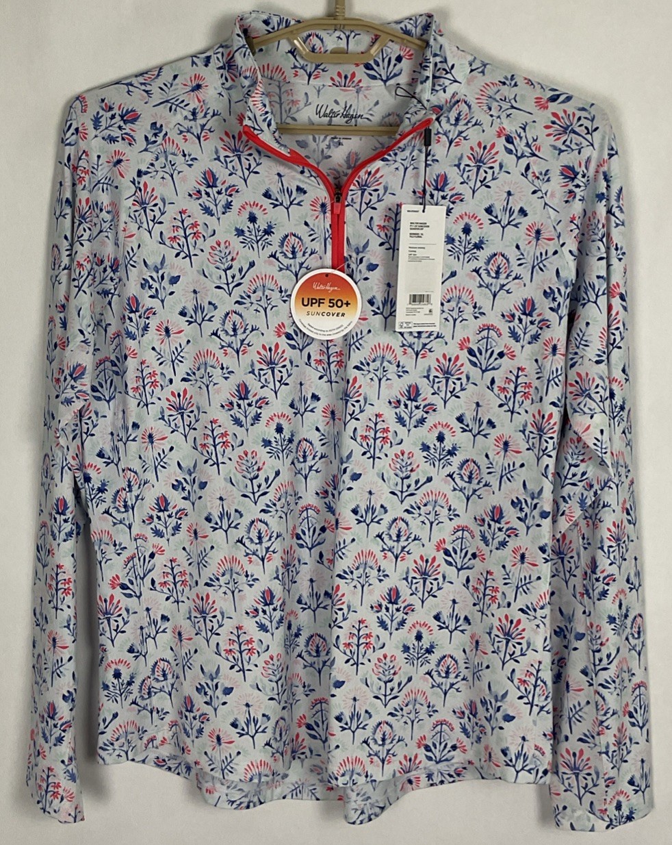 Walter Hagen Womens 1/4 Zip Pullover Perf 11 UPF 50 Suncover LS Floral Sz XL New