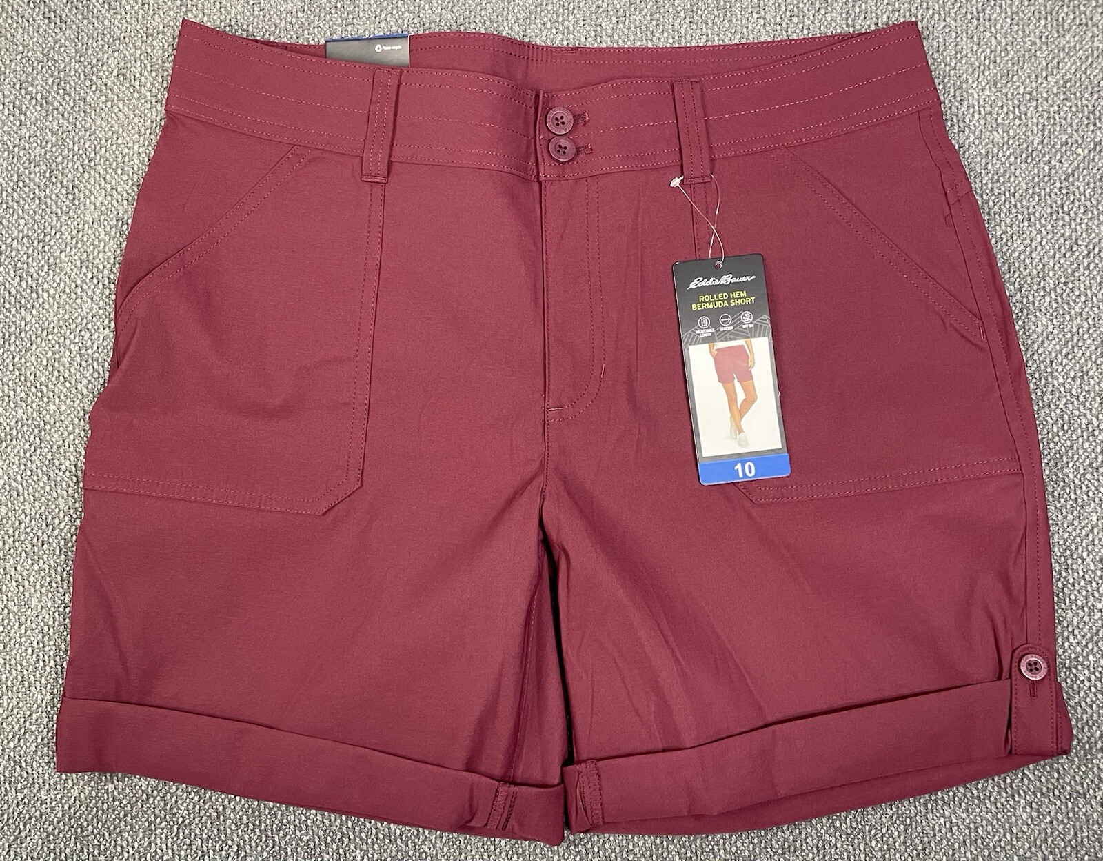 Eddie Bauer Women’s Rolled Hem Bermuda Shorts Black or Red Pick Your Size NWT