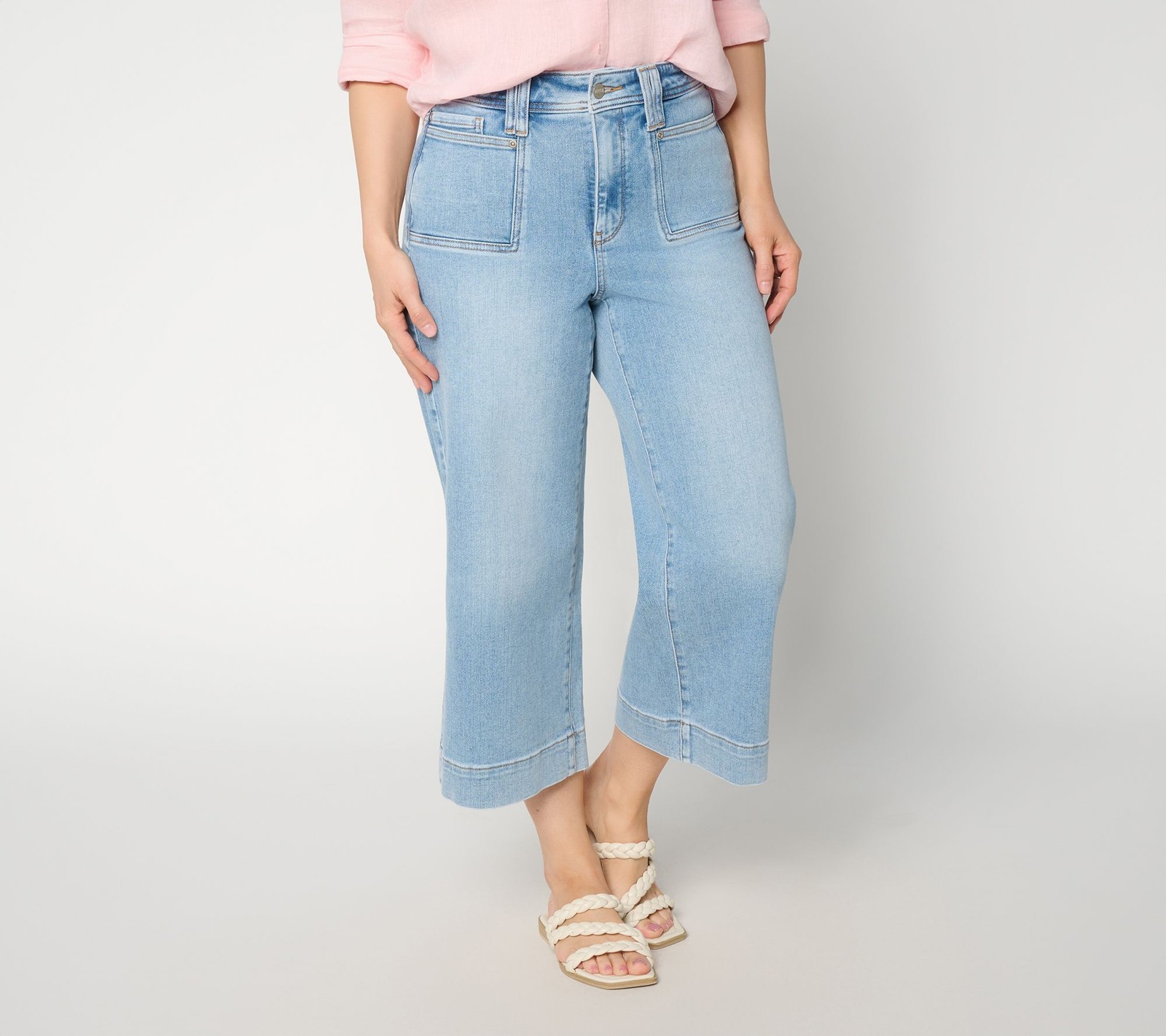 NYDJ Brigitte Regular Wide Leg Capri Jean with Patch Pocket Mist Springs 14 New
