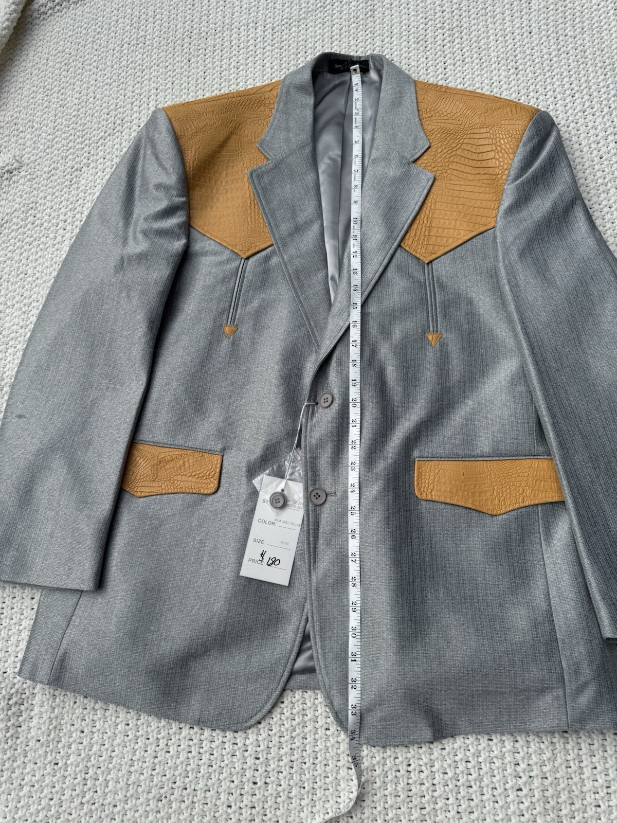 american west taupe western cowboy blazer with brown leather yokes men’s size :4