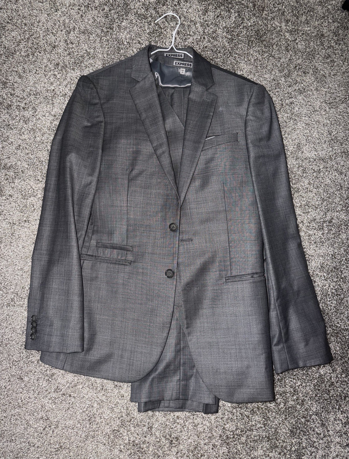 *NEW* Express Gray Slim Fit 3-Piece Suit 36R Jacket, vest, 30×32 Pants