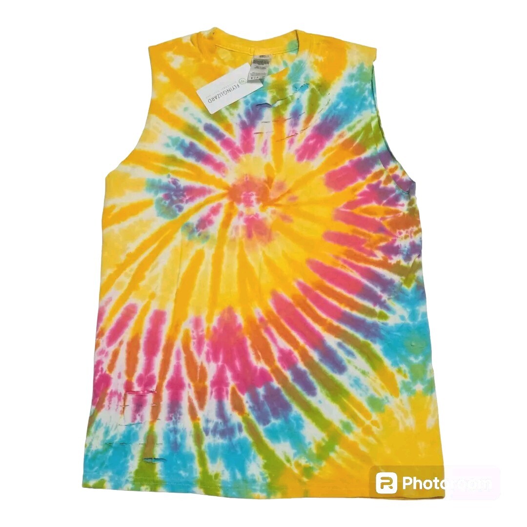 Colortone Rainbow Tie Dye Distressed Sleeveless Shirts SMALL