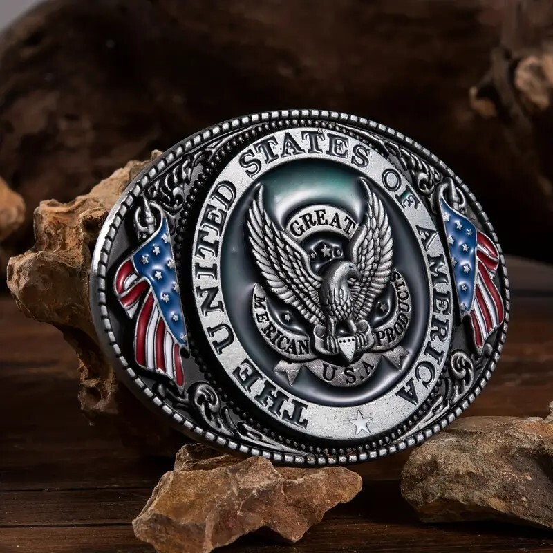 United States of America Bald Eagle Belt Buckle, Flag Red, White & Blue, USA