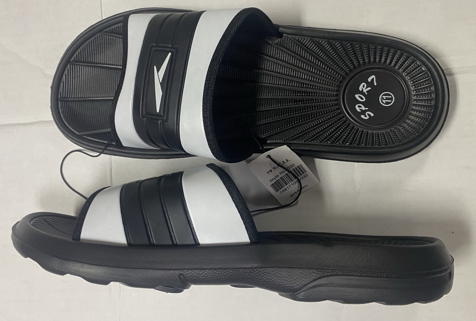 Black and White Sport Slide Slides Flip Flops Men’s Size 7 8 9 10 11 12 13