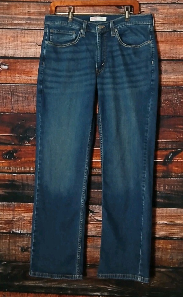 Signature Levi Strauss Jeans 34X30 Levis Straight Fit Dark Blue Denim Stretch