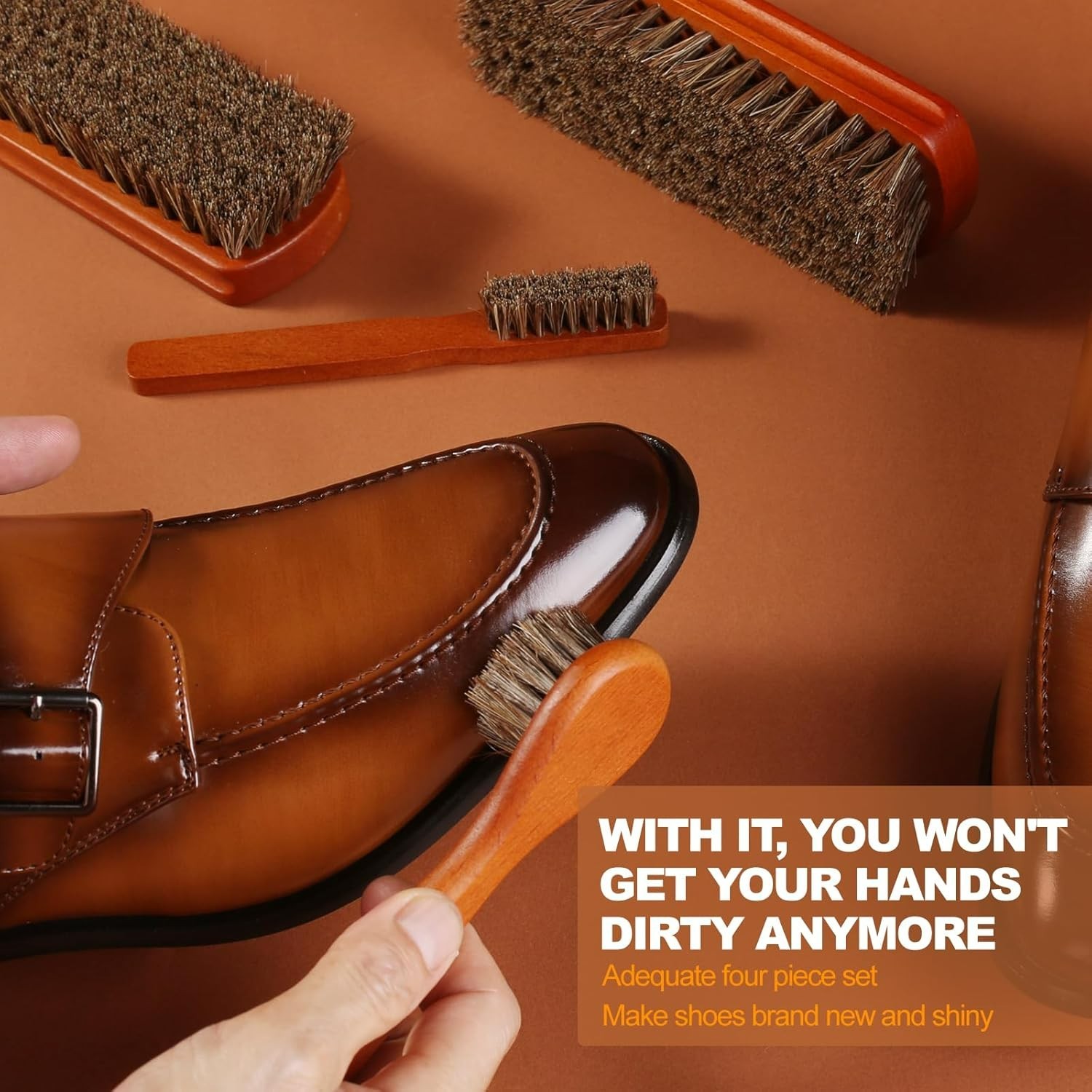 4 Pcs Shoe Brush, Boot Brush, Horse Hair Brush for Leather, Shoe Polish Brush.