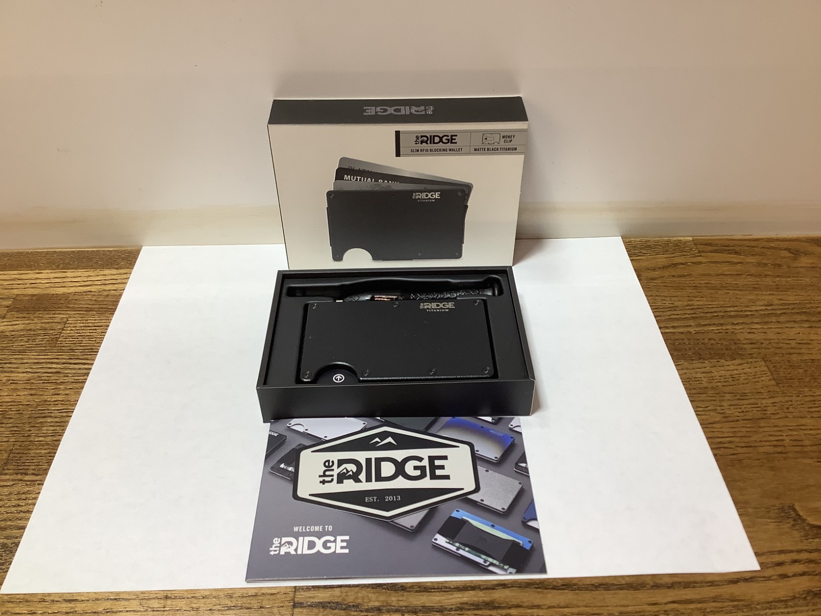NEW Ridge Slim RFID Blacking Wallet- Matte Black Titanium- Money Clip