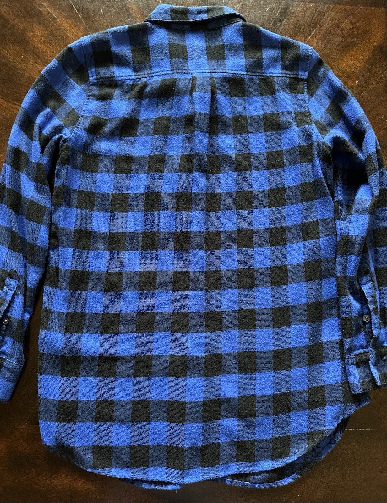 Banana Republic Boyfriend Fit Small Blue Black Buffalo Plaid Button Down Shirt