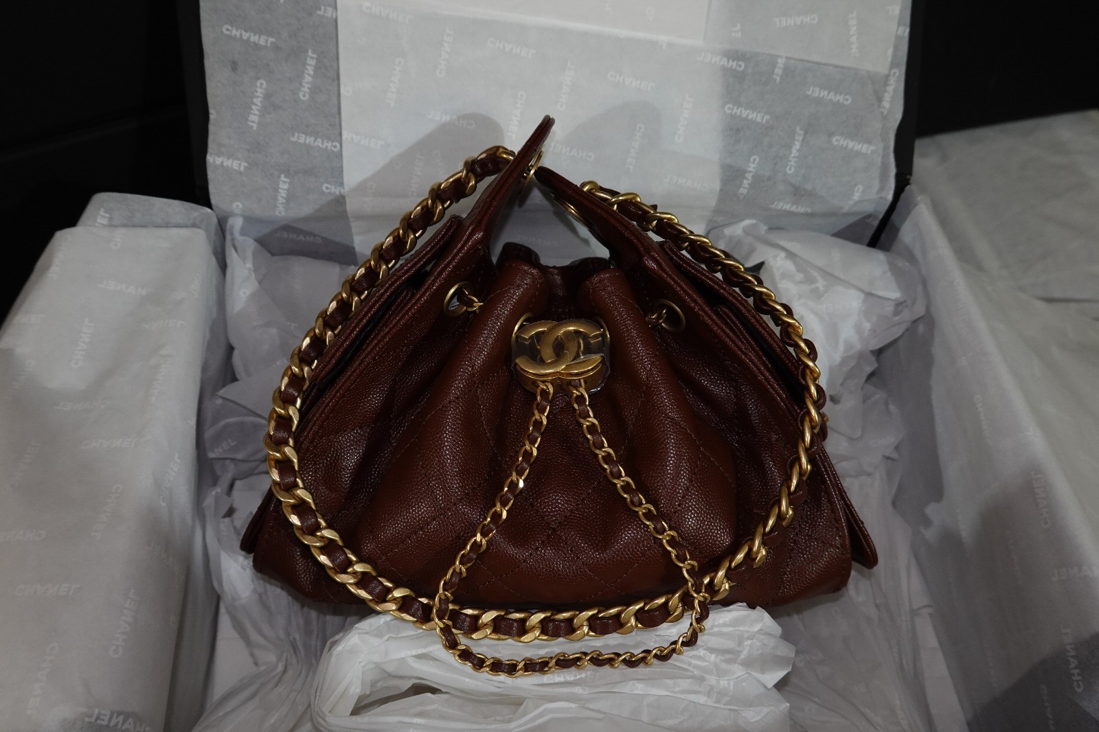 Chanel 25 Mini Dark Burgandy Cavier Gold hardware, Receipt, Orginal Box, dustbag