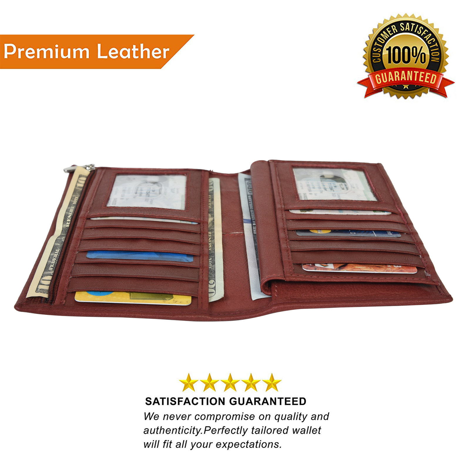 Leatherboss Genuine Leather Checkbook Cover Wallet with Credit Card Holder
