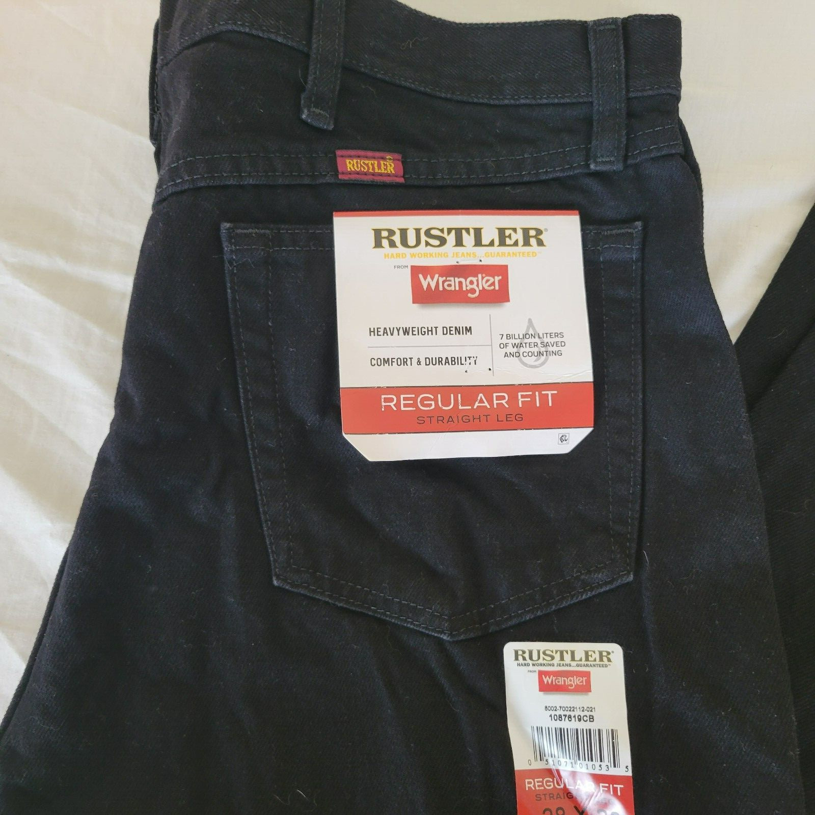 New Rustler by Wrangler Mens Regular Fit Straight Leg Jeans 38*30 Black Durable