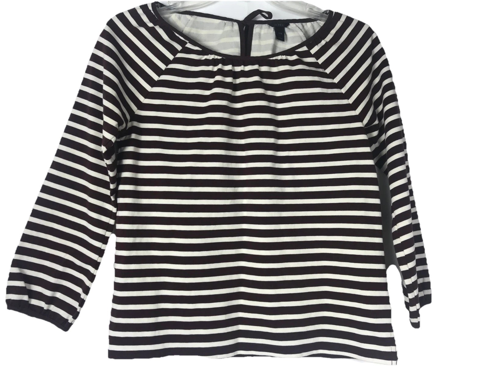 J. Crew Womens Burgundy White Striped Top Size 2XS Cotton Casual Travel Work