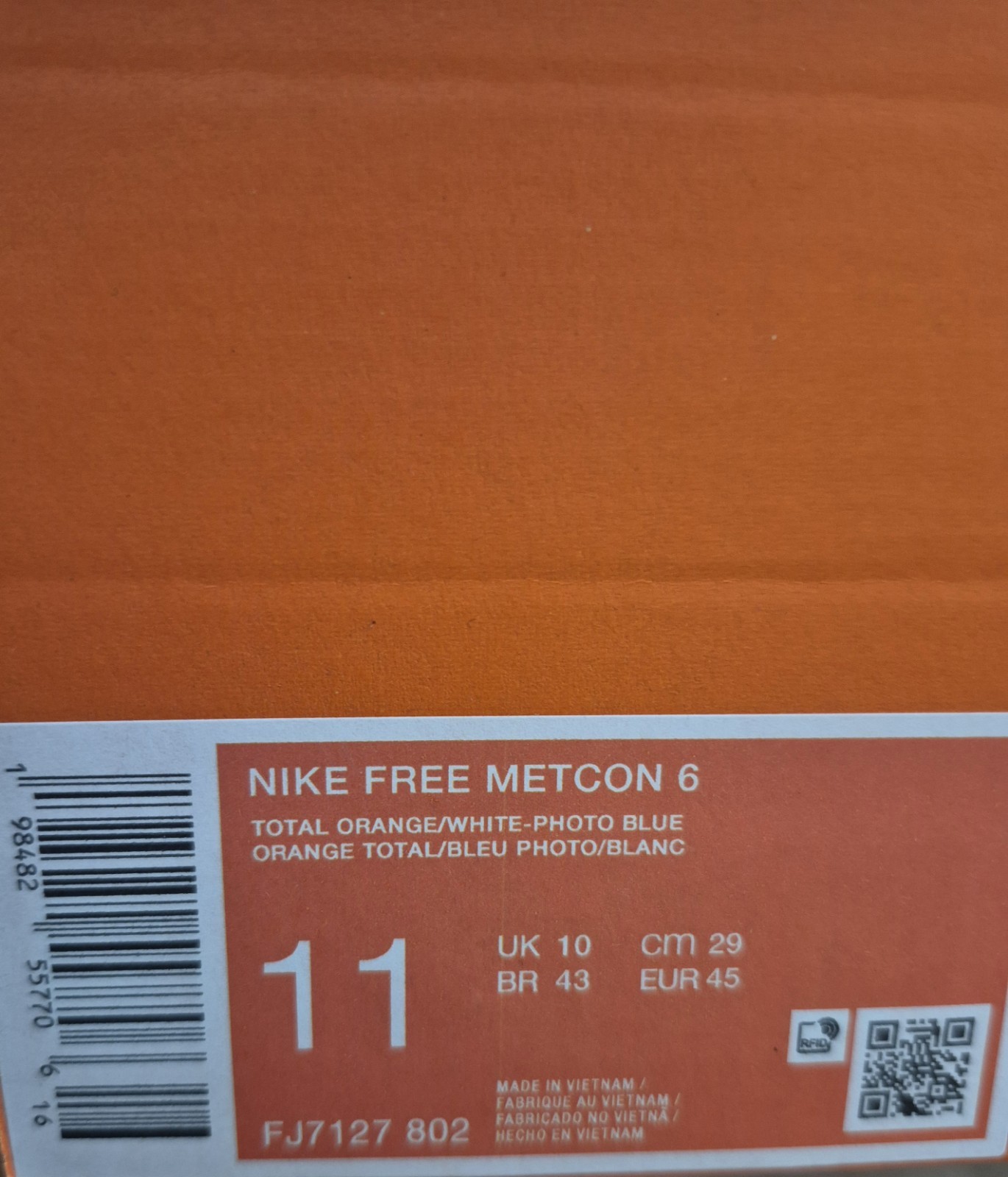 Nike Free Metcon 6 “Total Orange/Photo Blue/Black/White” FJ7127-802 Sz 11 NBY