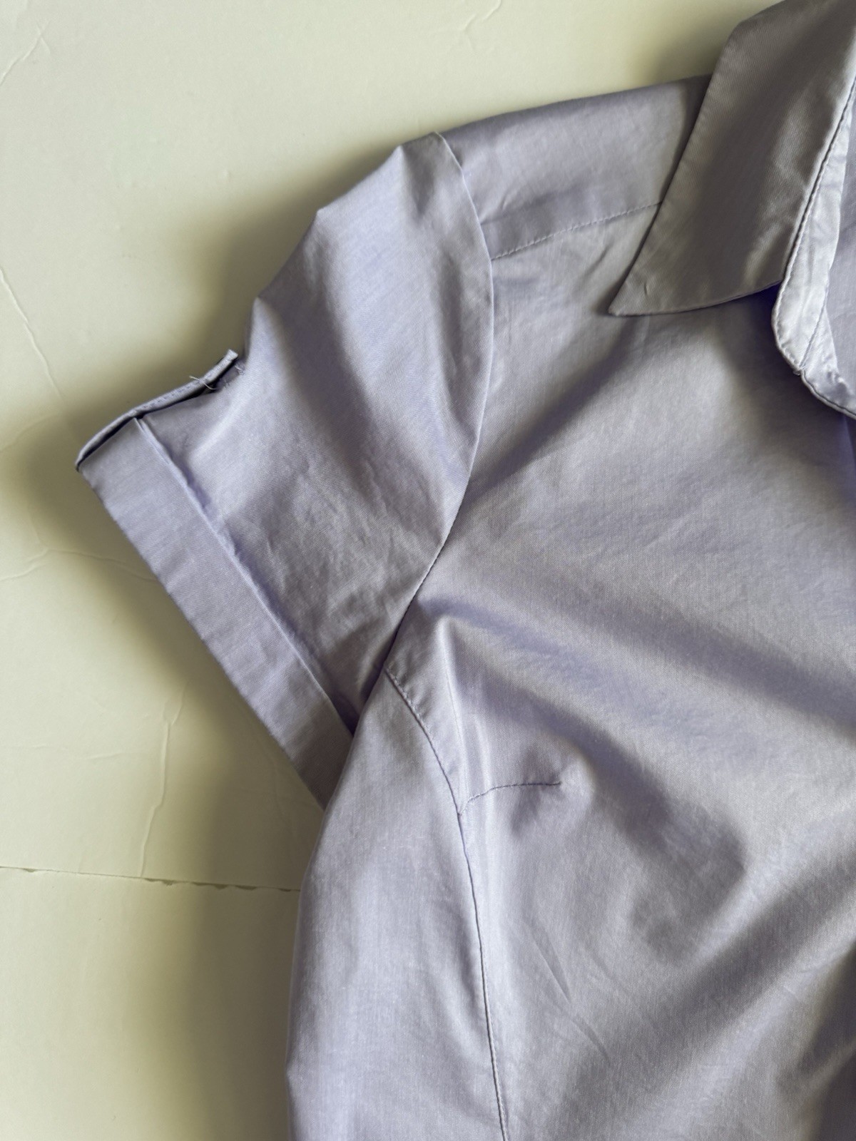 7th Avenue NYC S Lavender Button Front Blouse Top Stretch Work Shirt Short Sleev