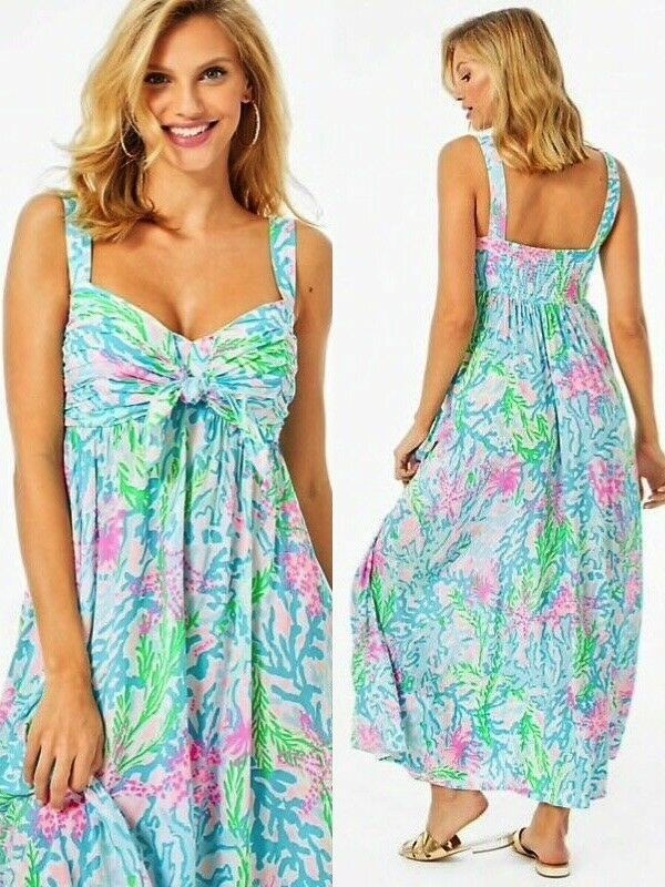 LILLY PULITZER DRESS SABRINAH SIZE 1O CORAL BAY MULTI FRONT KNOT RET$238.00