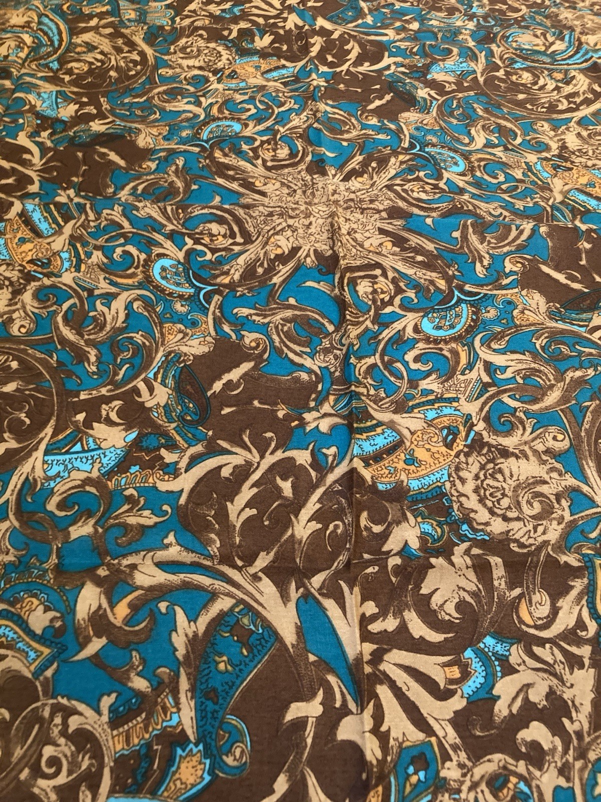 Vintage AS Made in Turkiye Scarf Shawl 46″ Square Red Blue Baroque Floral Large