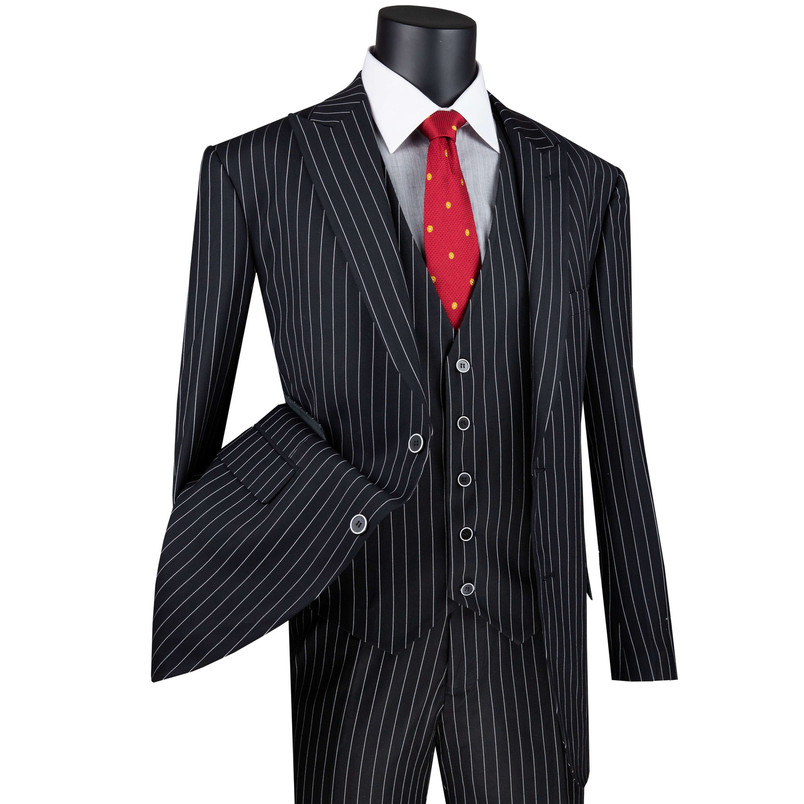 VINCI Men’s Black Gangster Stripe 3-Piece Classic-Fit Suit – NEW