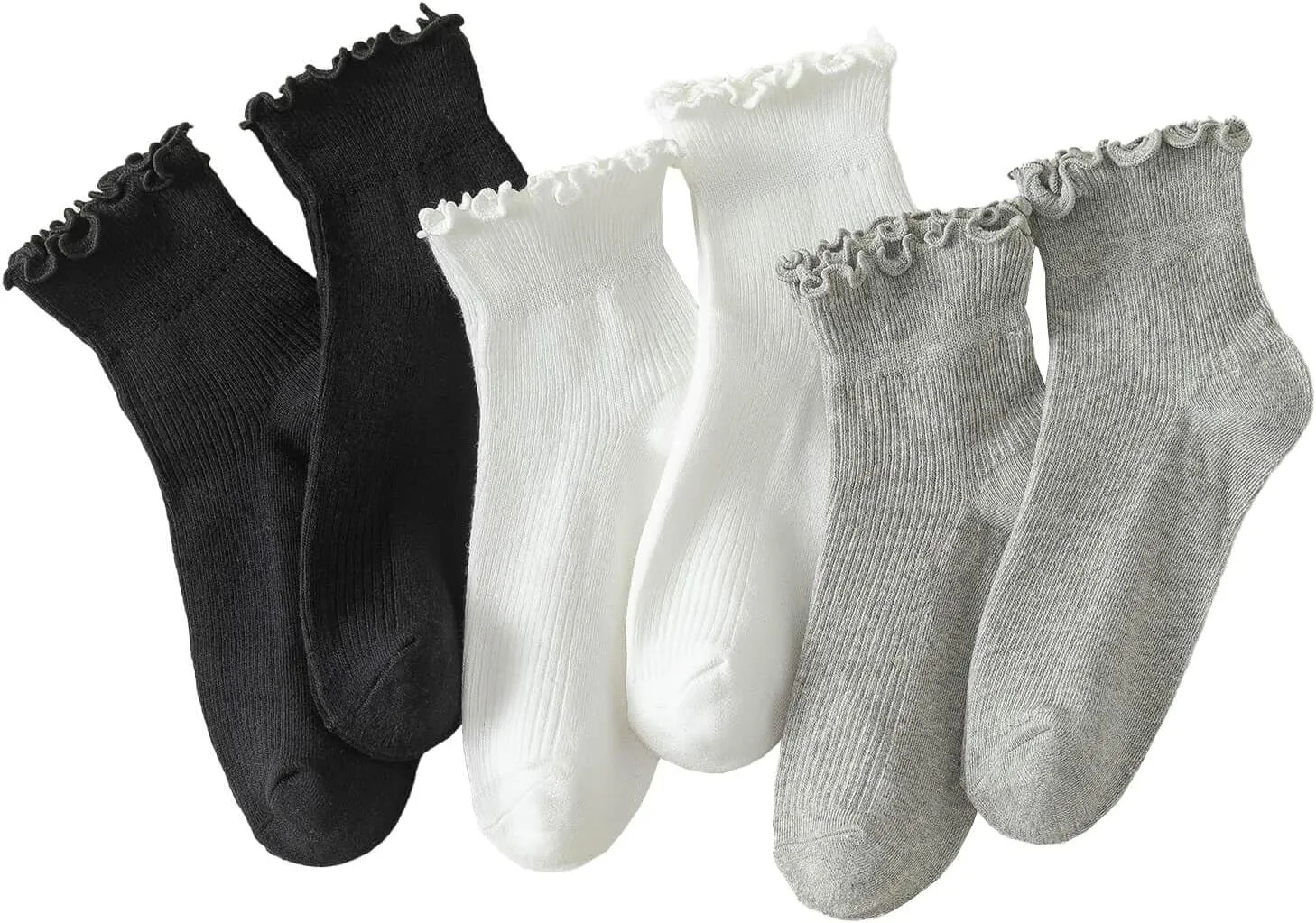 6 Pairs Women Ruffle Ankle Socks Cute Frilly Socks Cotton Blend