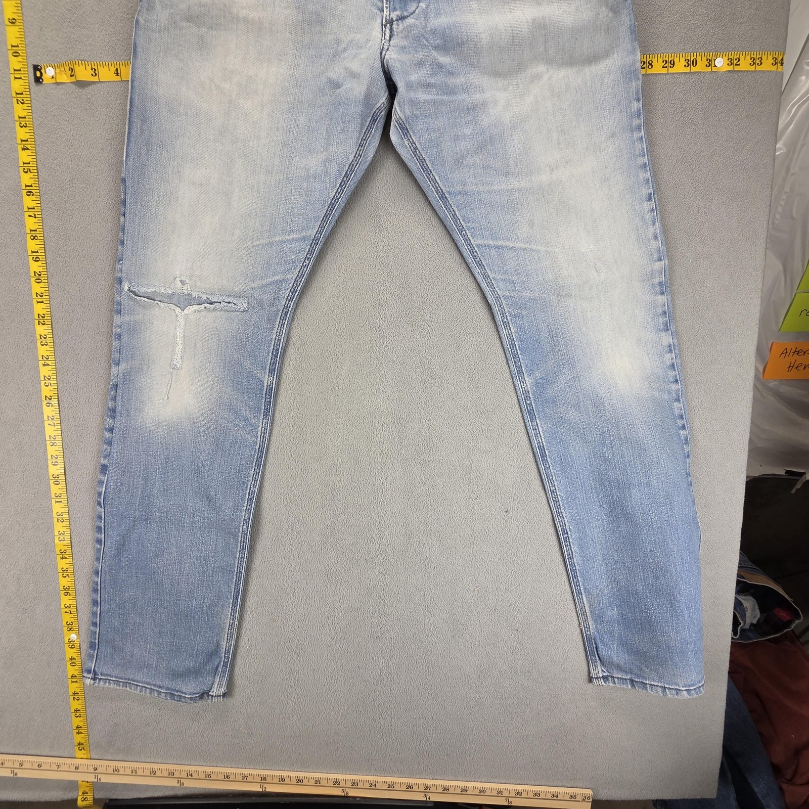 Diesel Jeans Mens 34×34 Blue Krooley Slim Carrot Distressed Zip Fly ORNV8