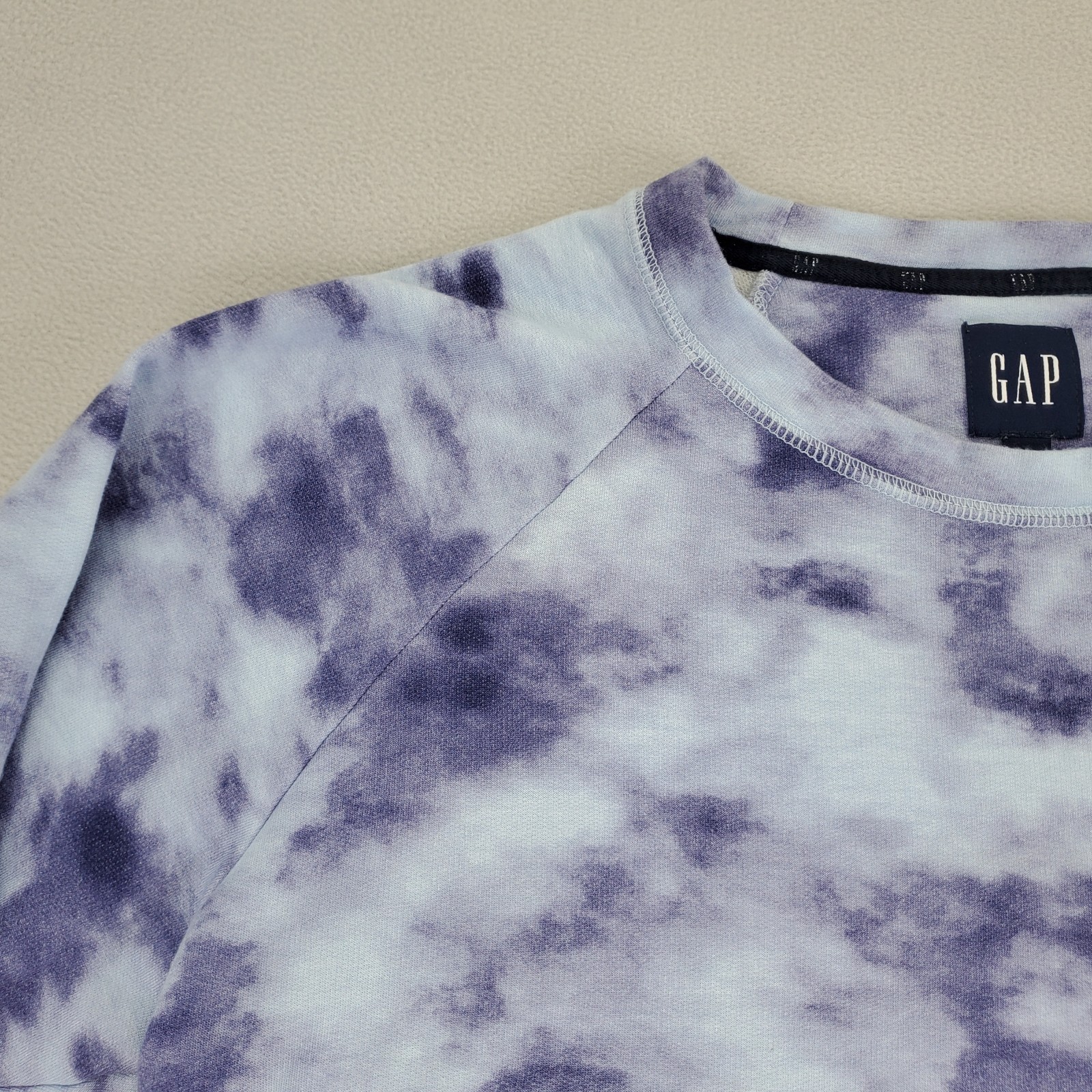 GAP Pullover Sweatshirt Womens M Blue Purple Tie Dye Soft Raglan Drawstring Hem