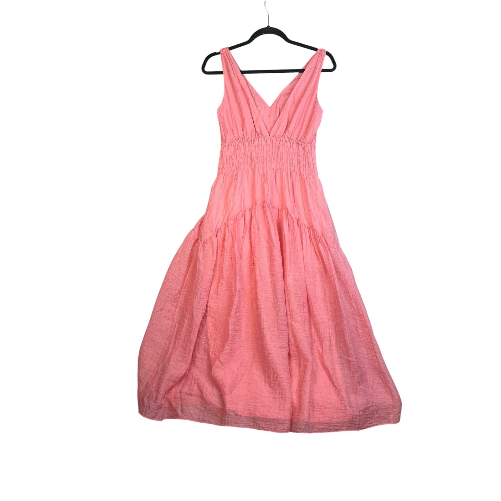 Vince Pink Smocked Waist Tiered Maxi Dress V-Neck Sleeveless XXS