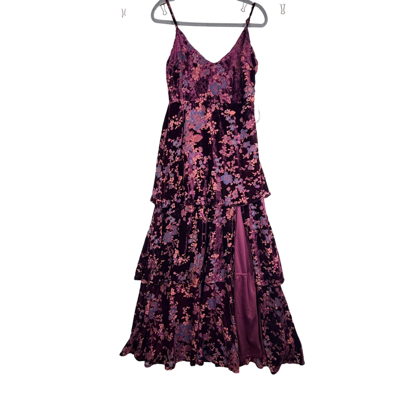 Lulus Plum Purple Floral Burnout Velvet Tiered Maxi Dress M Wimsigoth Etheral