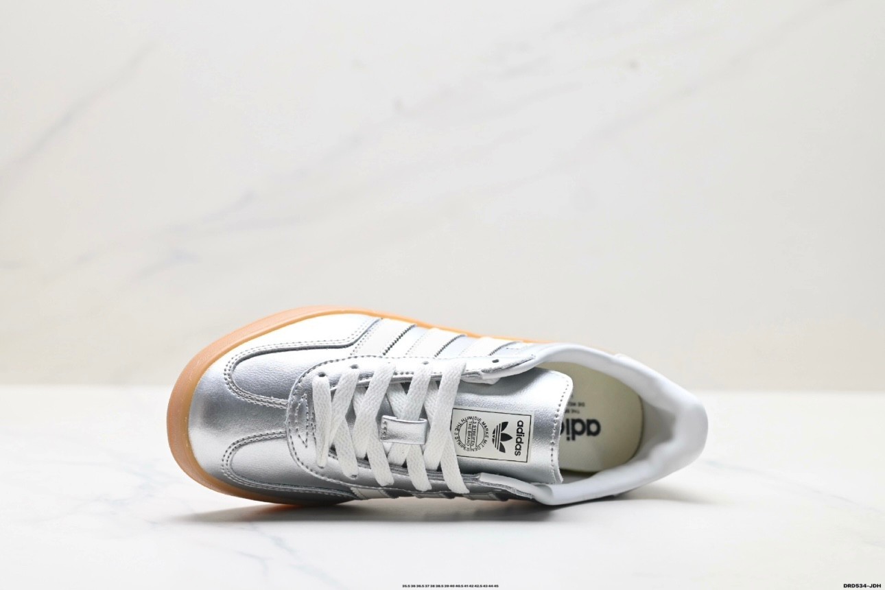 adidas Gazelle Indoor Silver Metallic Gum Sneakers JR 1206 NEW WITH BOX
