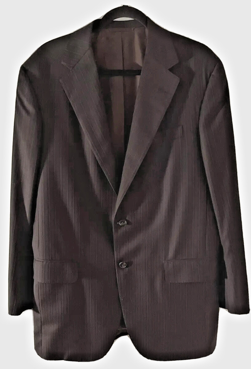 Oxxford Mens Blazer Jacket 44R Black Pinstripe Notch 2 Button Double Vented