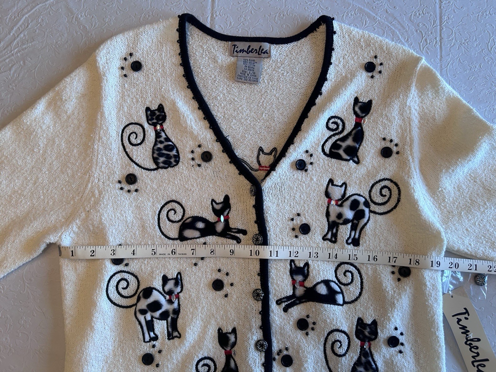 TimberLea Beaded Cat Cardigan Sweater (Women) — CUTE And Well Made! NWT